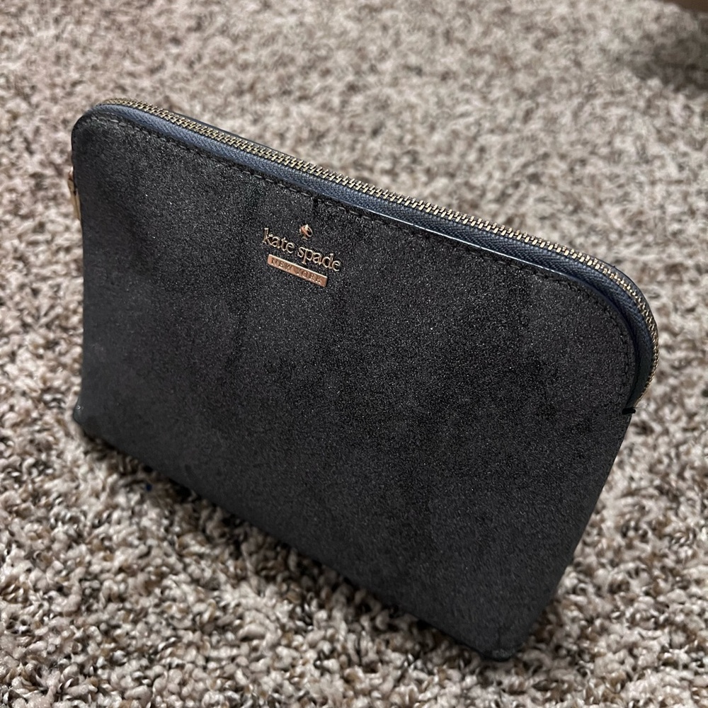Kate Spade Dusty Blue Glitter Cosmetic Toiletry Bag